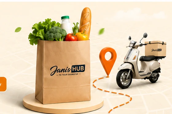 Jani's HUB grocery bag and delivery scooter