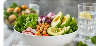 Healthy salad bowl and nutritious food