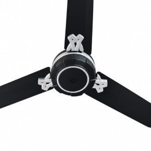 A sleek three-blade black ceiling fan