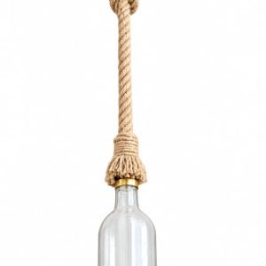 A stylish hanging pendant light featuring a clear glass bottle-shaped