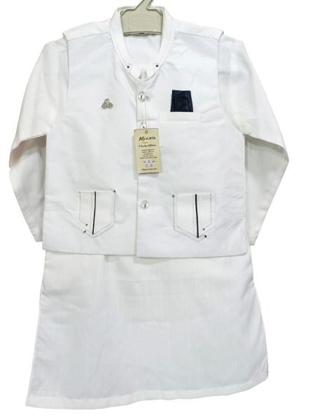 3 piece Cotton Dress For 3 to 6 years kids - White