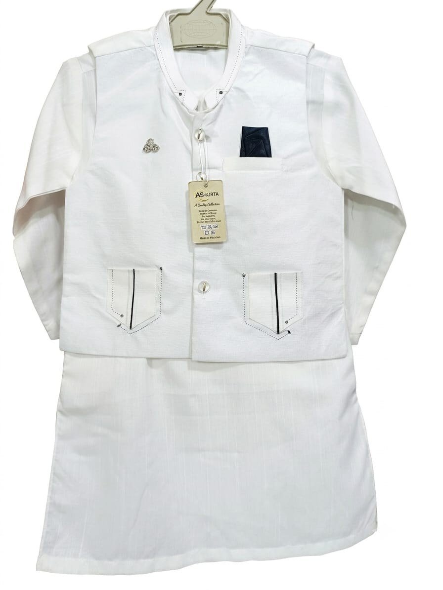 3 piece Cotton Dress For 3 to 6 years kids - White enlarged